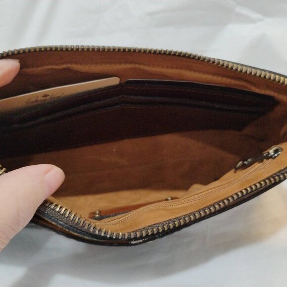 Patricia Nash \'Vetralla\' Leather Wristlet /W RFID Protection Greek Map Print-NWT